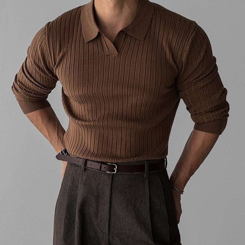 Long-Sleeved V-Neck Polo Shirt