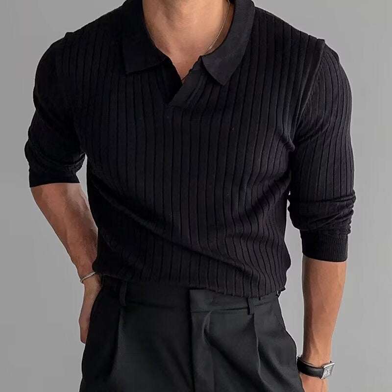 Long-Sleeved V-Neck Polo Shirt