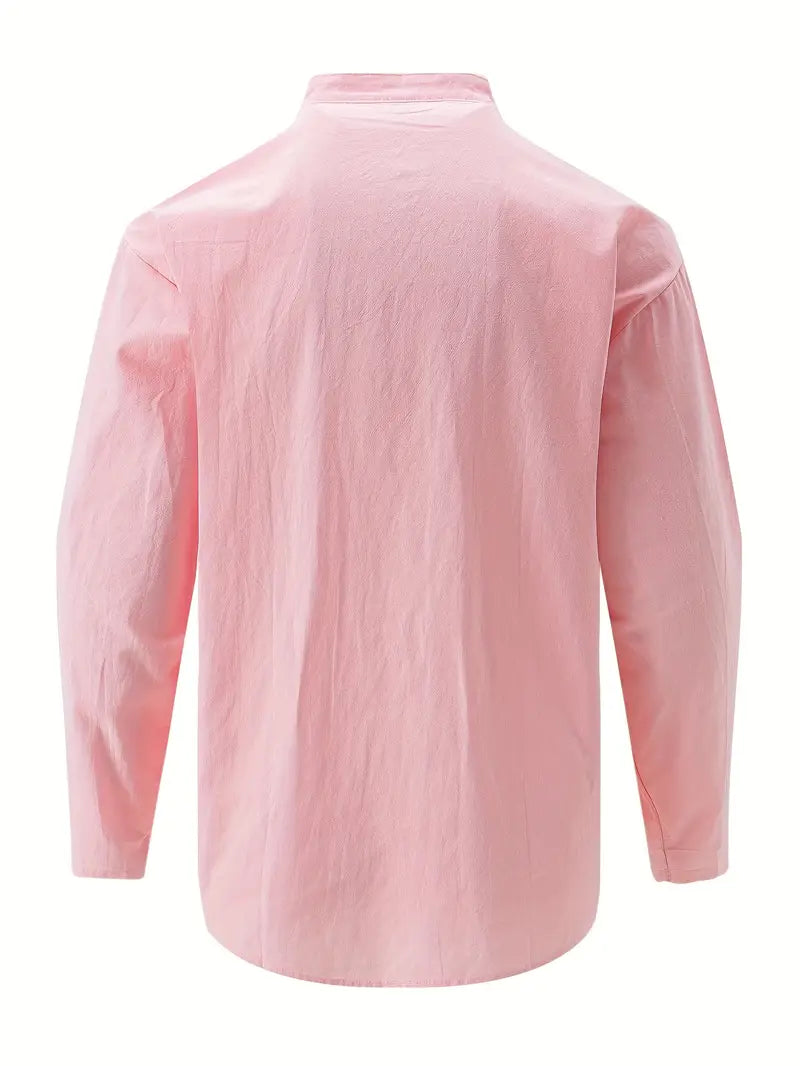 Langärmliges Leinenhemd mit Mandarinkragen und Knopfleiste