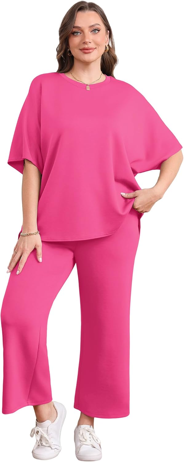 Women's two-piece summer clothing oversized wide-leg nine-point pants casual suit