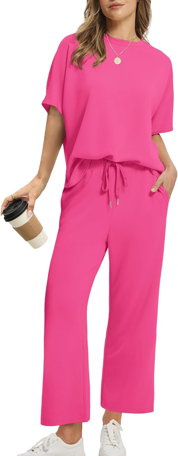 Women's two-piece summer clothing oversized wide-leg nine-point pants casual suit