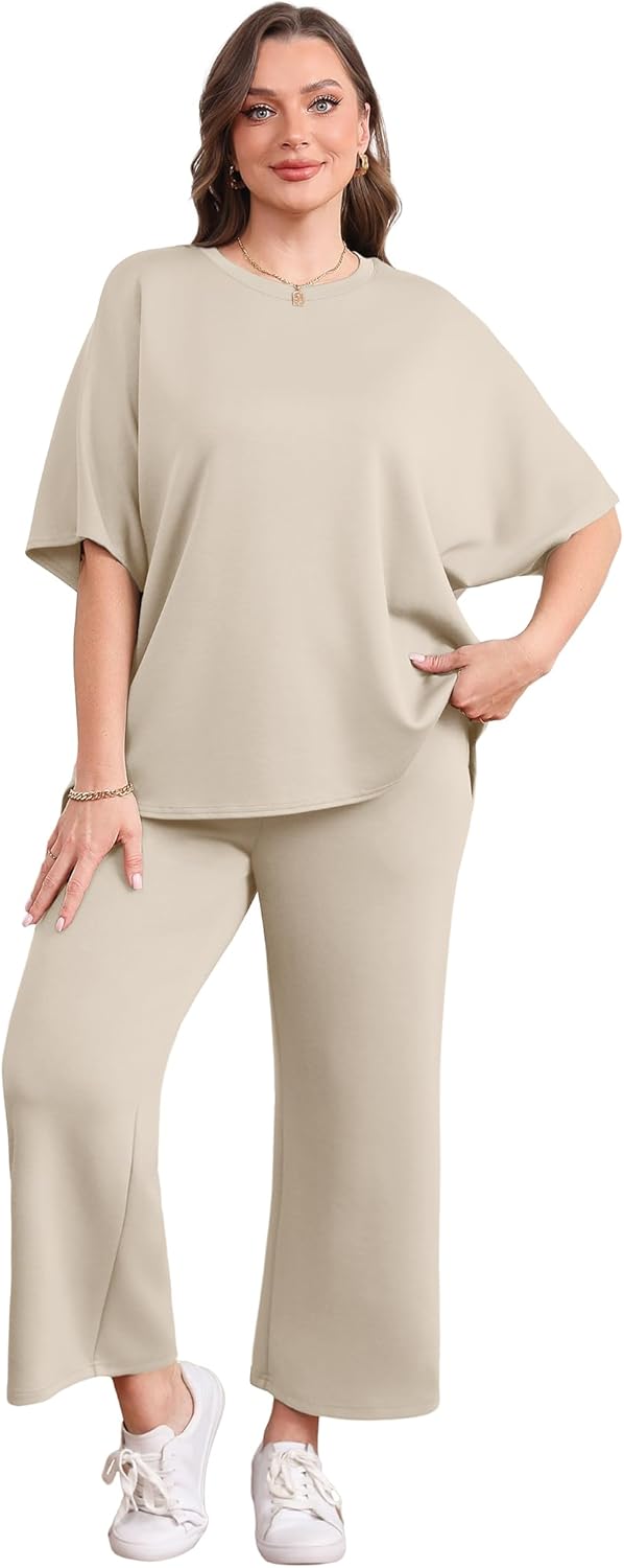 Women's two-piece summer clothing oversized wide-leg nine-point pants casual suit