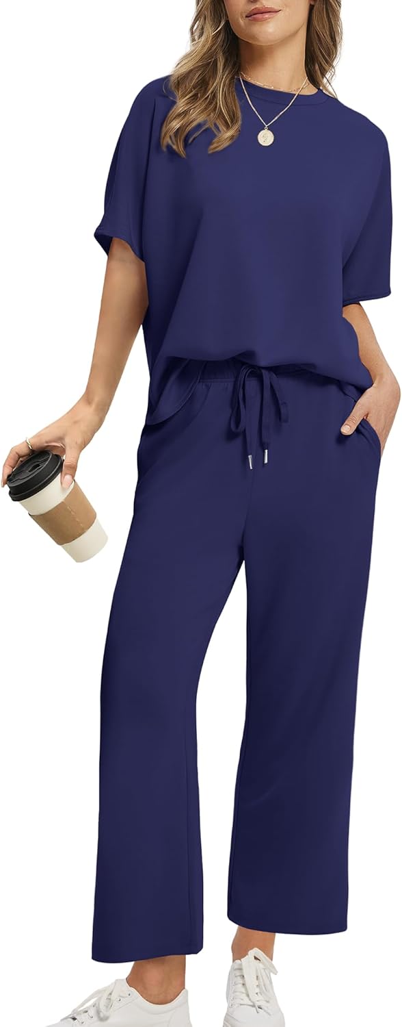 Women's two-piece summer clothing oversized wide-leg nine-point pants casual suit