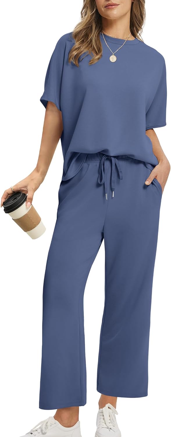 Women's two-piece summer clothing oversized wide-leg nine-point pants casual suit