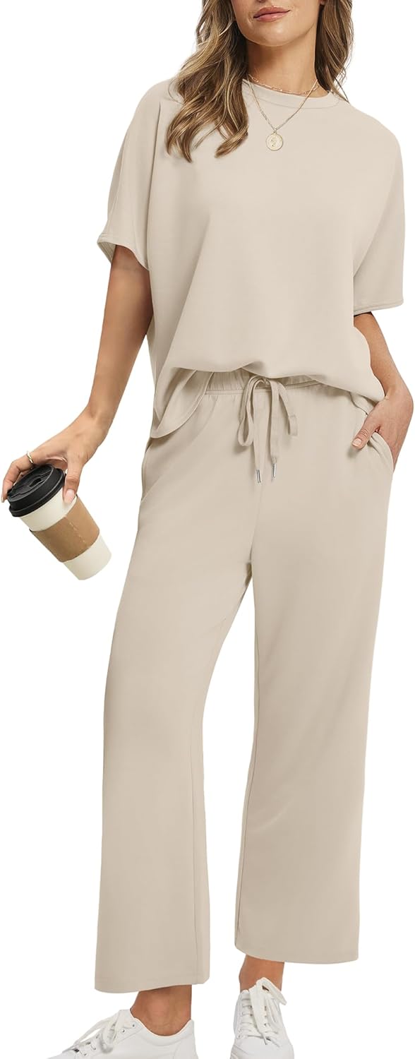 Women's two-piece summer clothing oversized wide-leg nine-point pants casual suit