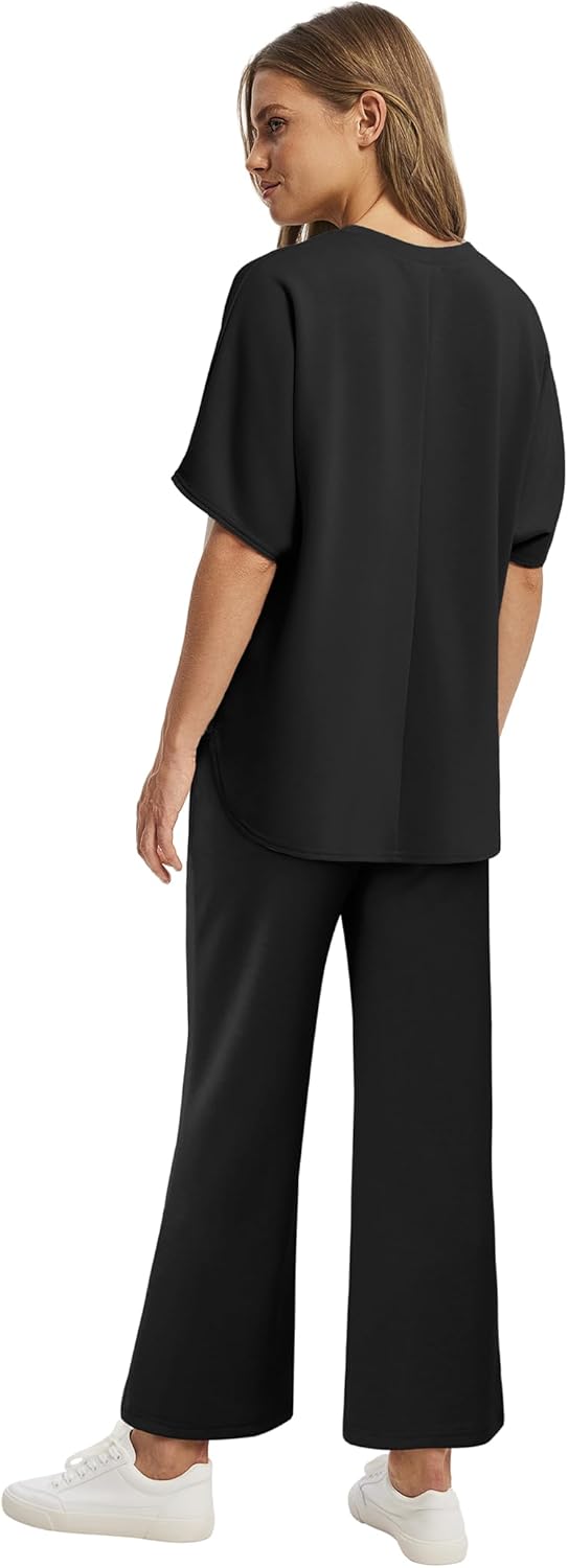 Women's two-piece summer clothing oversized wide-leg nine-point pants casual suit