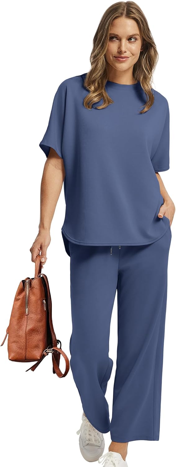 Women's two-piece summer clothing oversized wide-leg nine-point pants casual suit