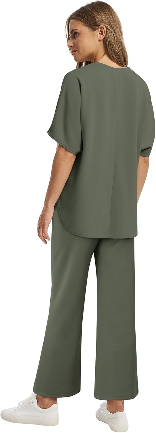 Women's two-piece summer clothing oversized wide-leg nine-point pants casual suit