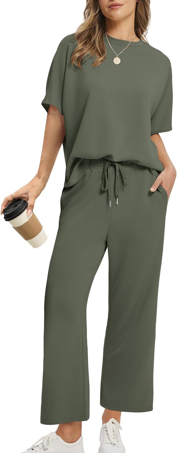 Women's two-piece summer clothing oversized wide-leg nine-point pants casual suit