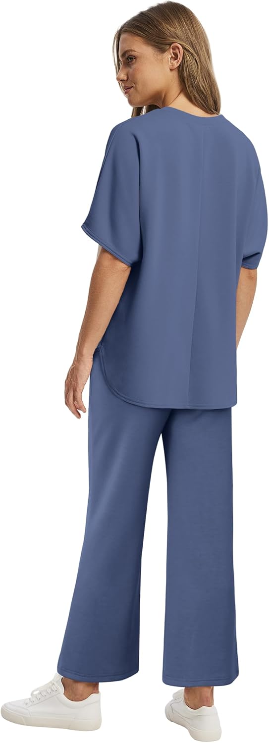 Women's two-piece summer clothing oversized wide-leg nine-point pants casual suit