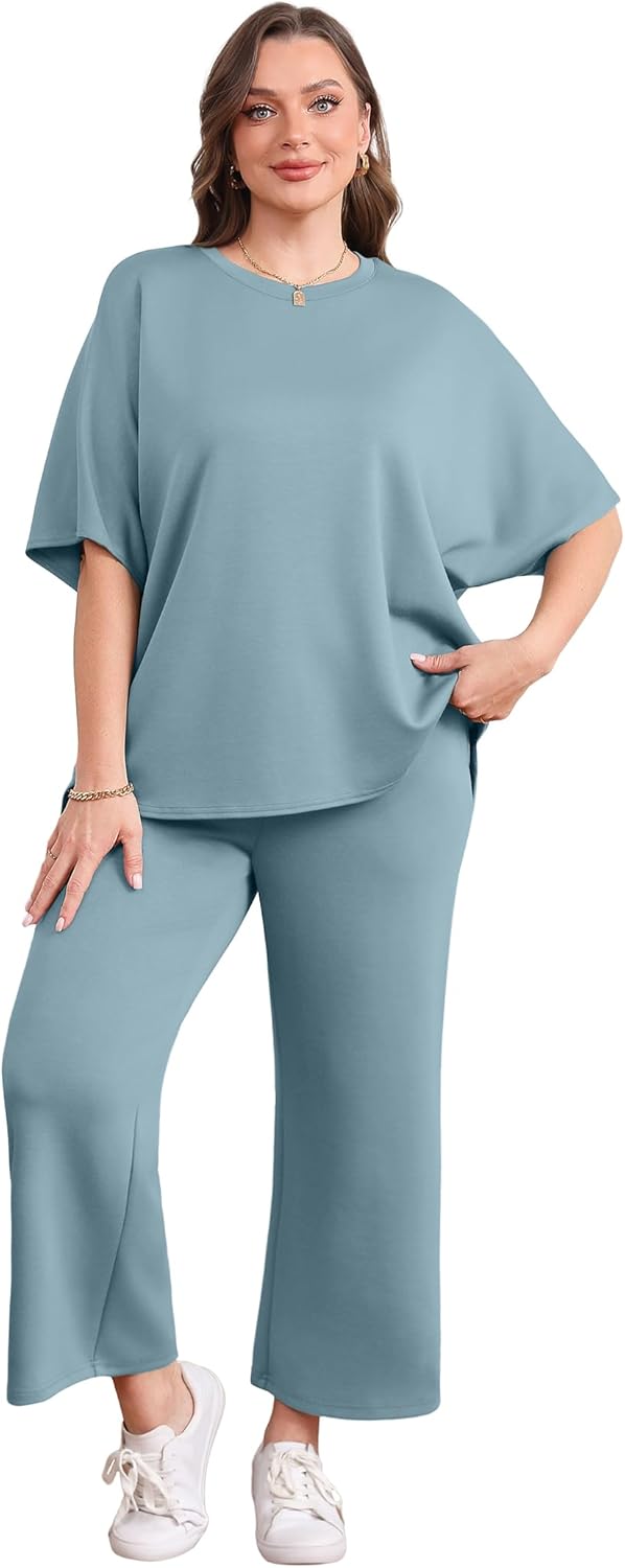 Women's two-piece summer clothing oversized wide-leg nine-point pants casual suit