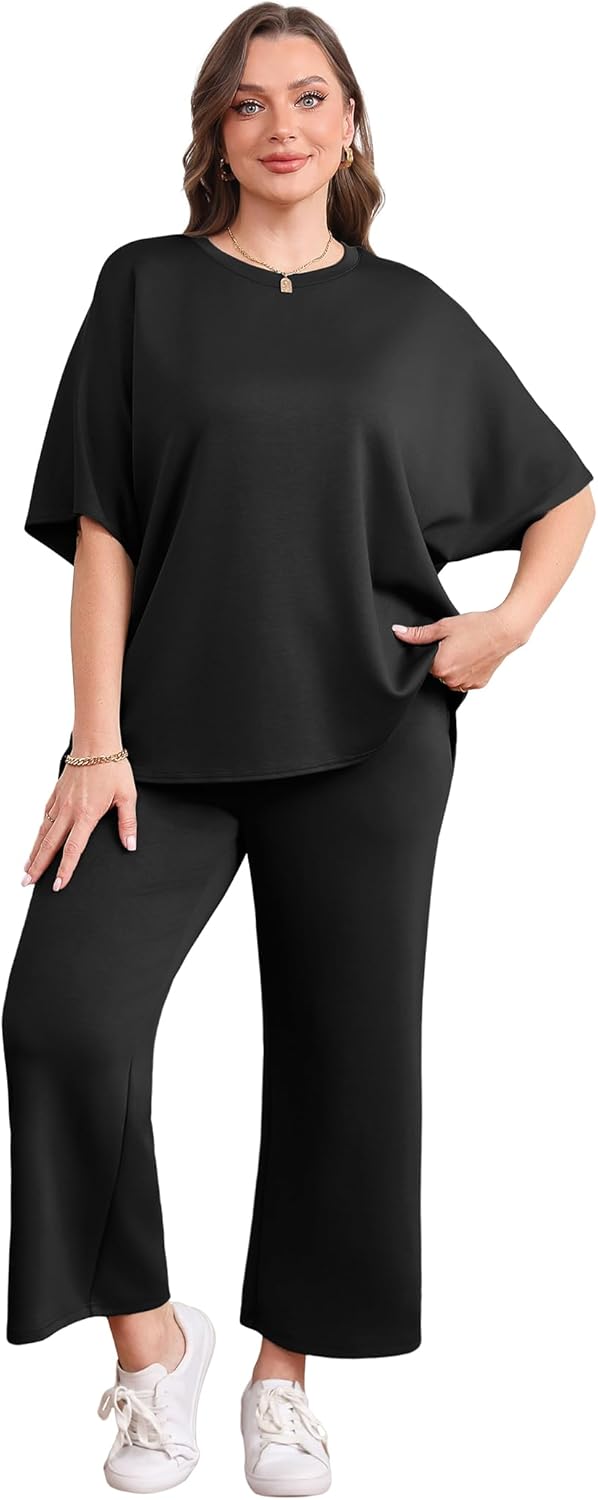 Women's two-piece summer clothing oversized wide-leg nine-point pants casual suit