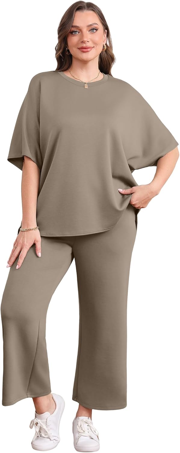 Women's two-piece summer clothing oversized wide-leg nine-point pants casual suit