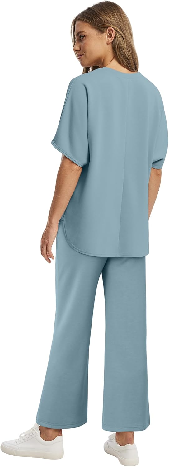 Women's two-piece summer clothing oversized wide-leg nine-point pants casual suit