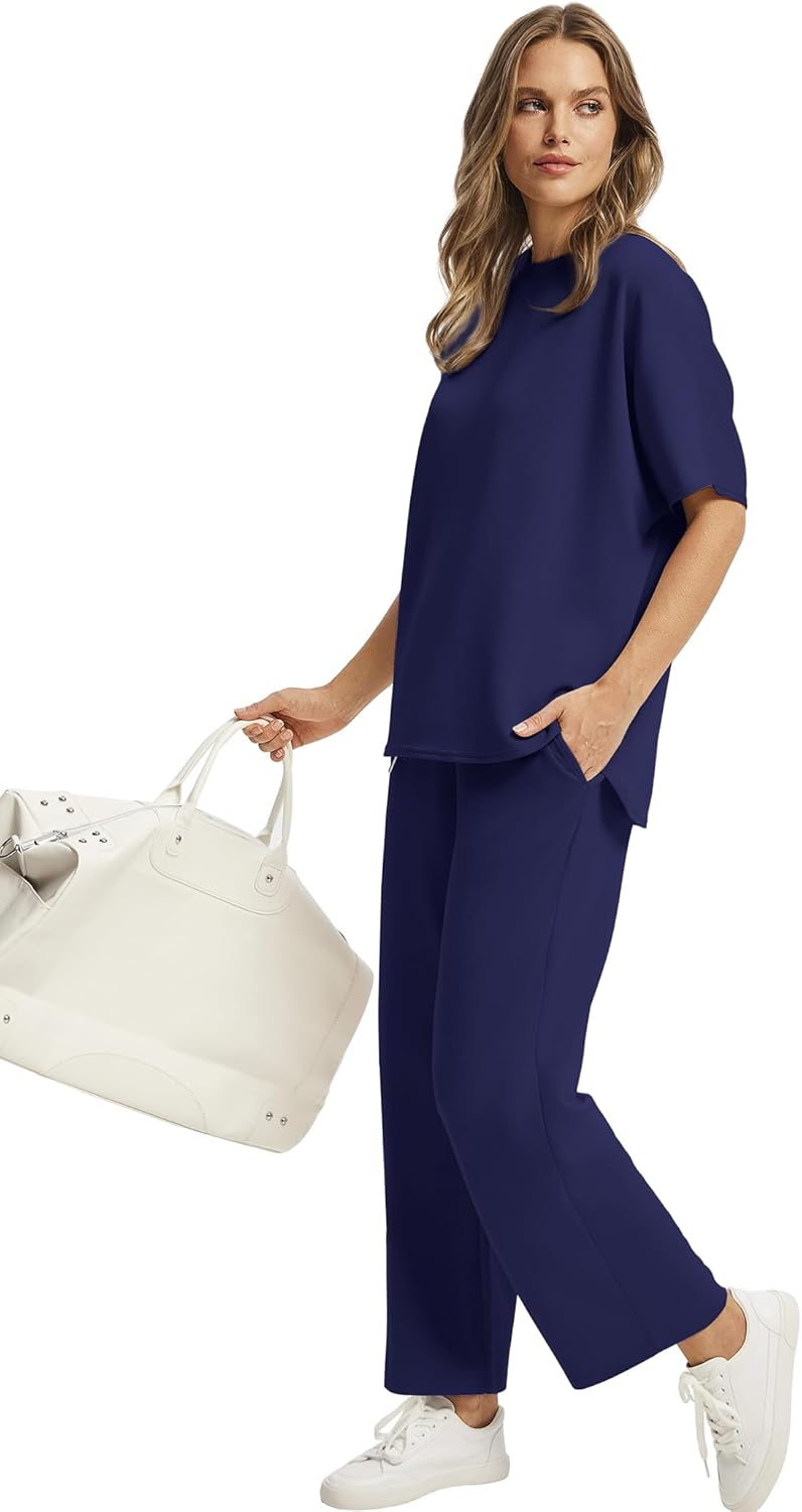 Women's two-piece summer clothing oversized wide-leg nine-point pants casual suit