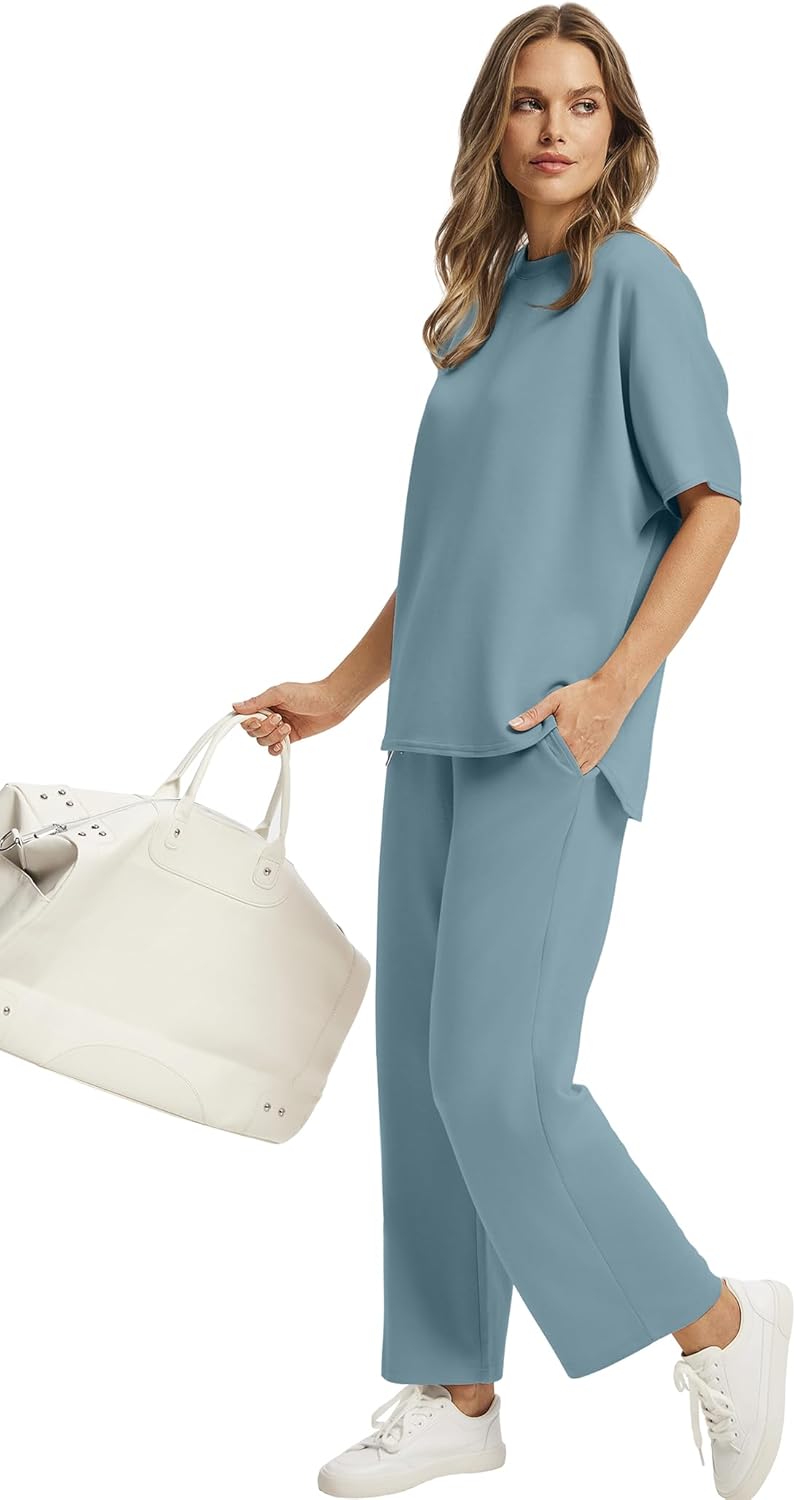 Women's two-piece summer clothing oversized wide-leg nine-point pants casual suit