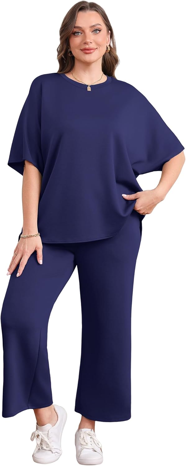 Women's two-piece summer clothing oversized wide-leg nine-point pants casual suit