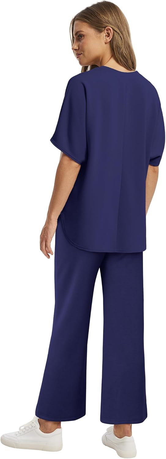 Women's two-piece summer clothing oversized wide-leg nine-point pants casual suit