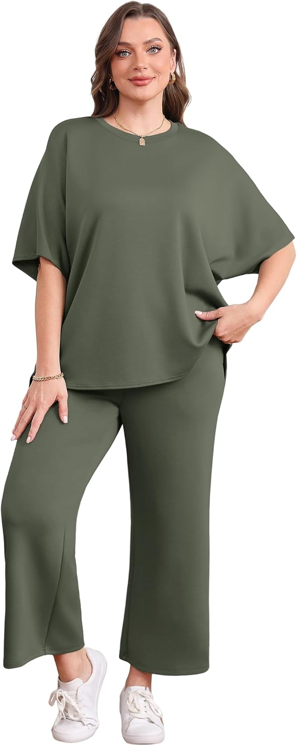 Women's two-piece summer clothing oversized wide-leg nine-point pants casual suit