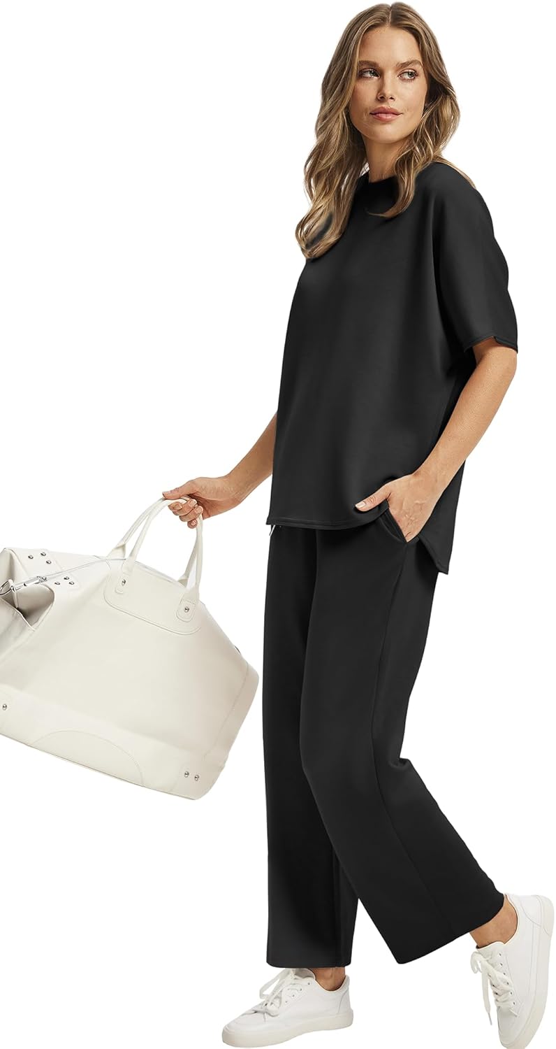 Women's two-piece summer clothing oversized wide-leg nine-point pants casual suit