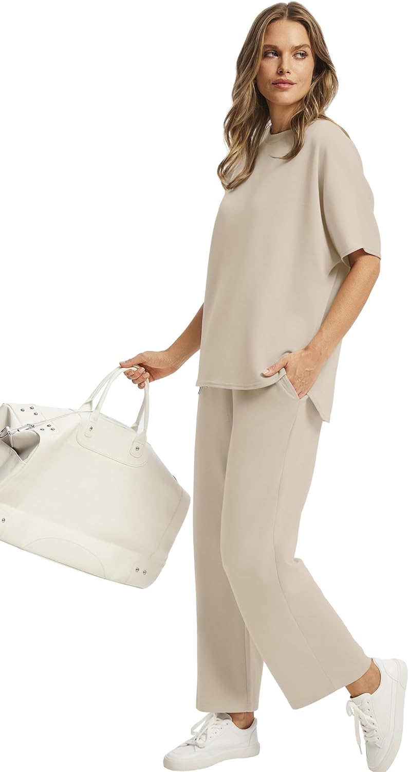 Women's two-piece summer clothing oversized wide-leg nine-point pants casual suit