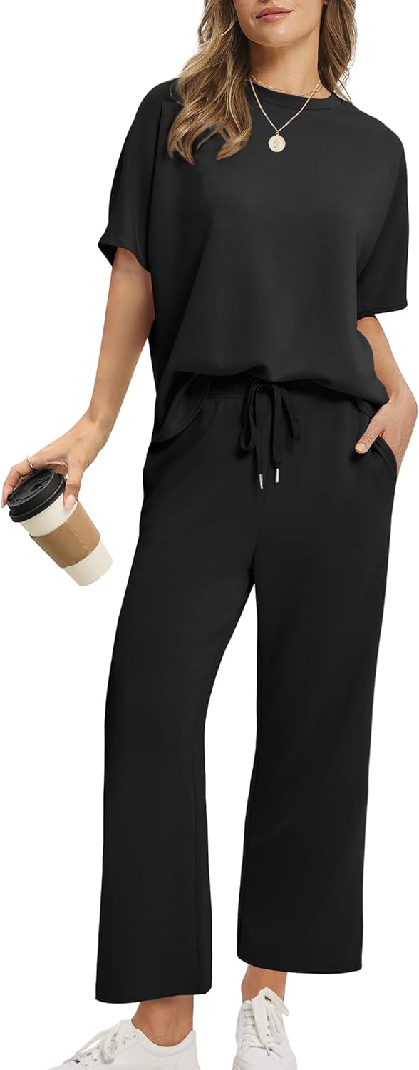 Women's two-piece summer clothing oversized wide-leg nine-point pants casual suit