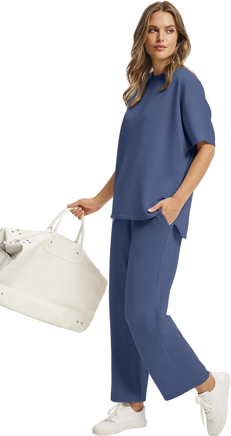 Women's two-piece summer clothing oversized wide-leg nine-point pants casual suit