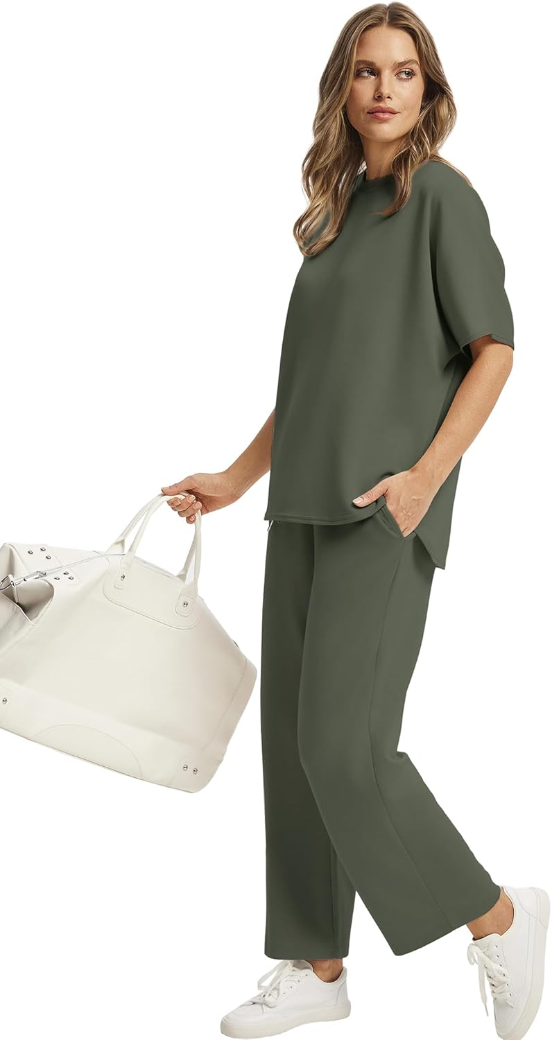 Women's two-piece summer clothing oversized wide-leg nine-point pants casual suit