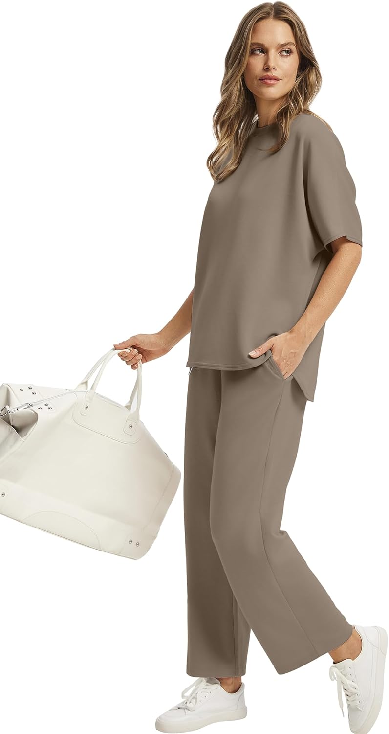 Women's two-piece summer clothing oversized wide-leg nine-point pants casual suit