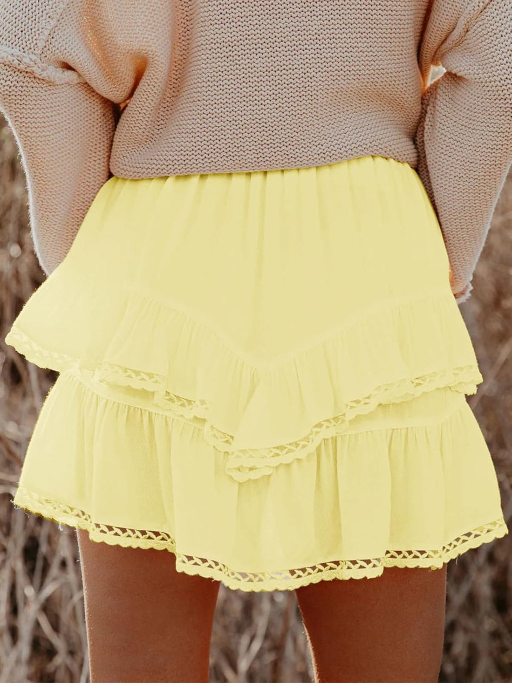 Flowy Shorts for Women Casual Boho Ruffle Tiered Skorts High Waist Mini Skirts Golf Tennis Crochet Shorts
