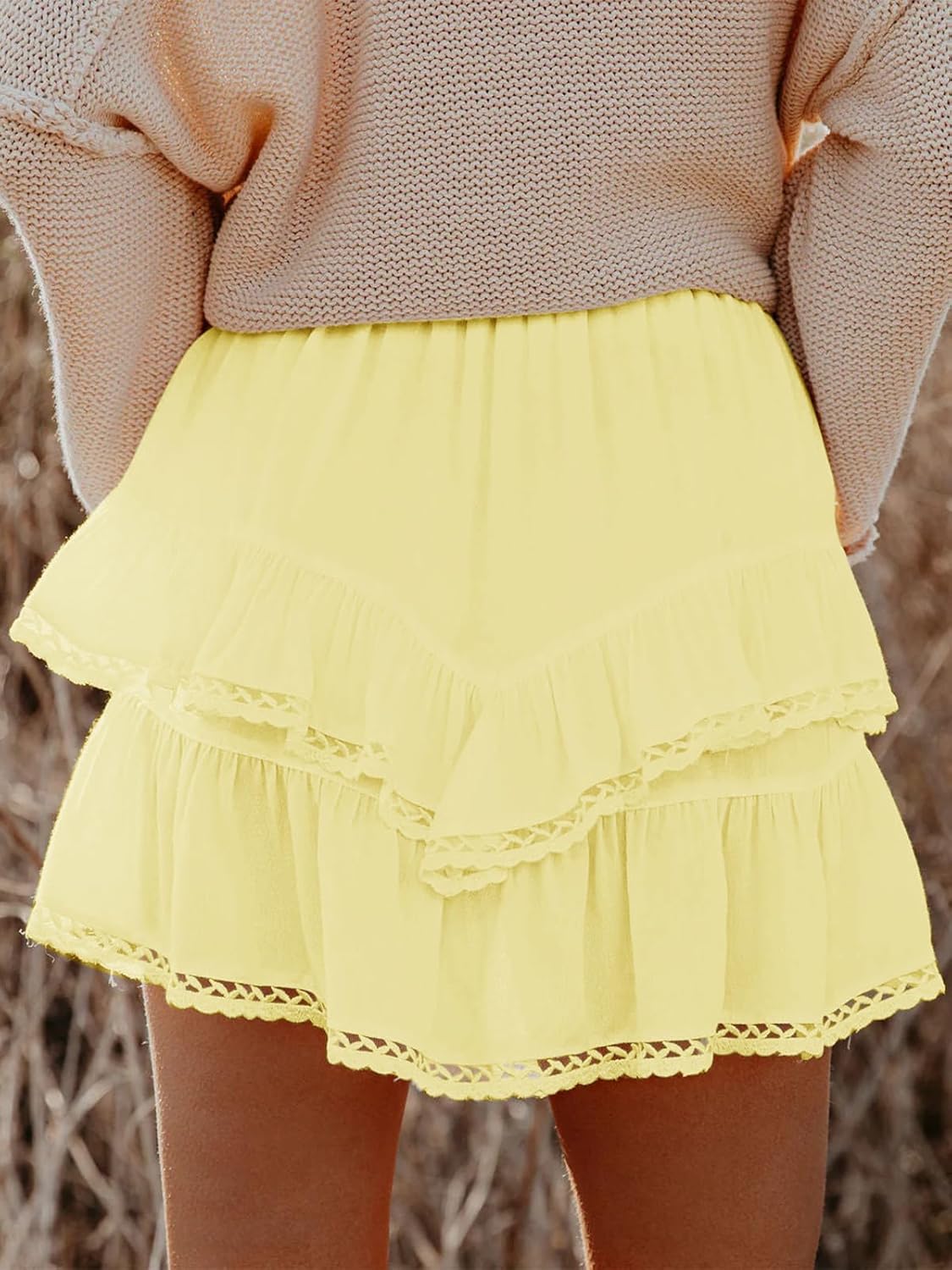 Flowy Shorts for Women Casual Boho Ruffle Tiered Skorts High Waist Mini Skirts Golf Tennis Crochet Shorts
