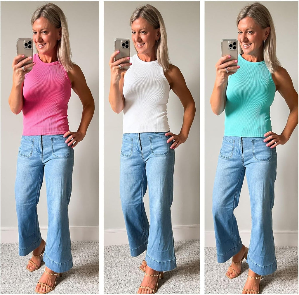 Women's wide-leg jeans, stylish high-waisted flared jeans