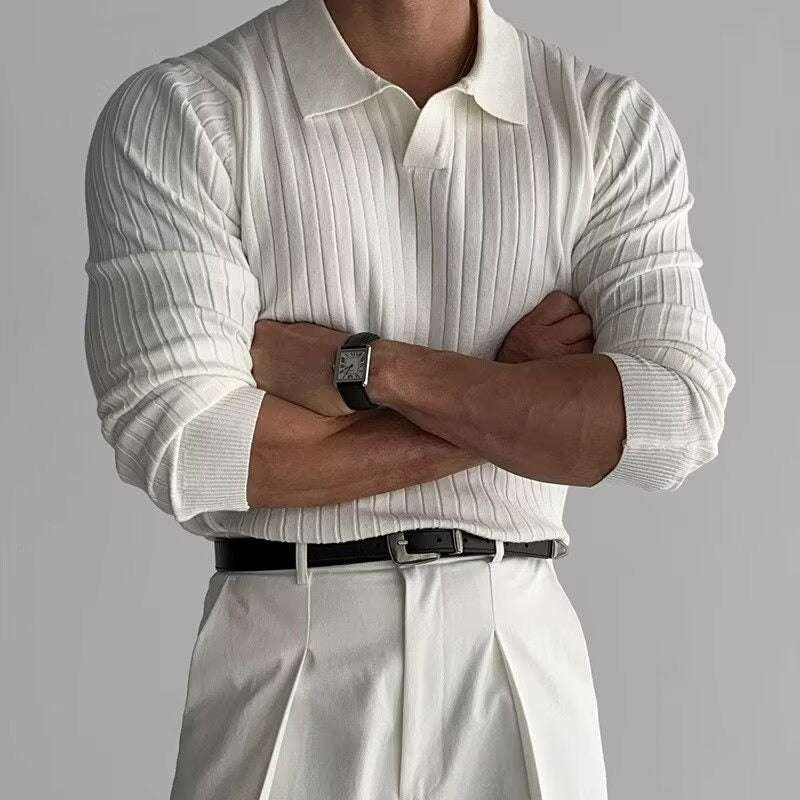 Long-Sleeved V-Neck Polo Shirt