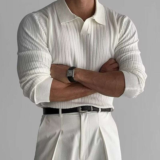 Long-Sleeved V-Neck Polo Shirt